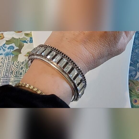 Vintage Silver Large Emerald Cut CZ Cuff Style Bracelet - Picture 1 of 3
